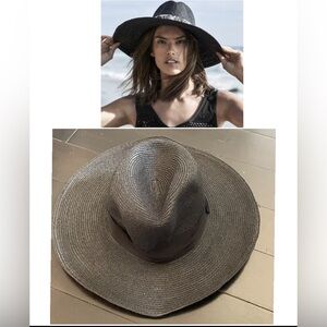 🪨🪨Black raffia fedora by ALE - Alessandra ambrosio packable hat med large 135$